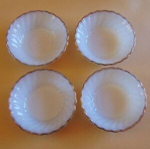 Anchor Hocking White and Gold Rimmed Dessert Bowls